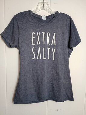 Extra Salty Heather Blue Short Sleeve Fitted Tee Shirt Womens Medium Beach